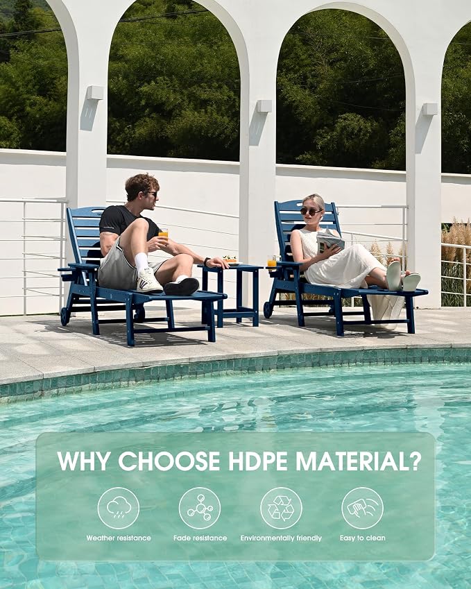 Lounge Chair Outdoor Set of 2, HDPE Chaise Lounge Outdoor, Pool Lounge Chair - Image 6