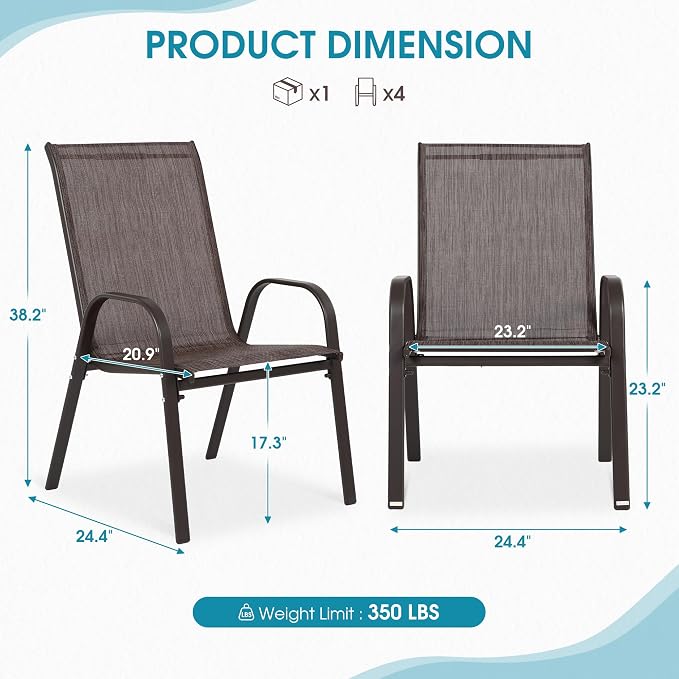 Outdoor Stackable Chairs Set of 8, Stacking Patio Chairs - Image 2