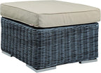 Modway Summon Wicker Rattan Outdoor Patio Sunbrella Square Ottoman in Canvas - Image 3