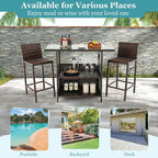 Tangkula Outdoor Bar Set, 3 Pieces Patio Wicker Bar Height Table and Chair Set - Image 9