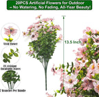 20 Bundles Artificial Flowers for Outdoors, UV Resistant Fake Plants Flowers - Image 2