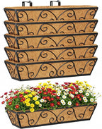 Y&M 24 Inch Window Deck with Coco Liner, Fence Metal Hanging Flower Planter by YM