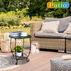 Outdoor Side Table Round Small Mosaic Patio Accent Indoor End Plant Coffee Tea - Image 2