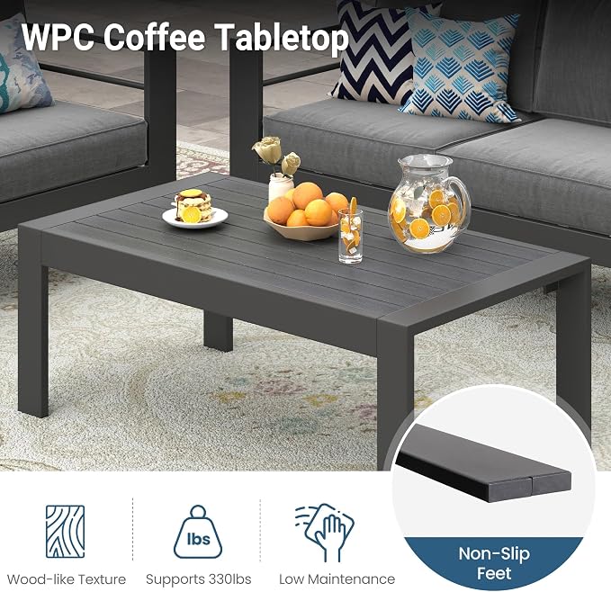 Modern Aluminum Outdoor Coffee Table, All-Weather Metal Rectangle Table - Image 7