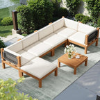 Devoko 7 Piece Acacia Wood Patio Sofa, Outdoor Sectional Coach and Love Seat - Image 2