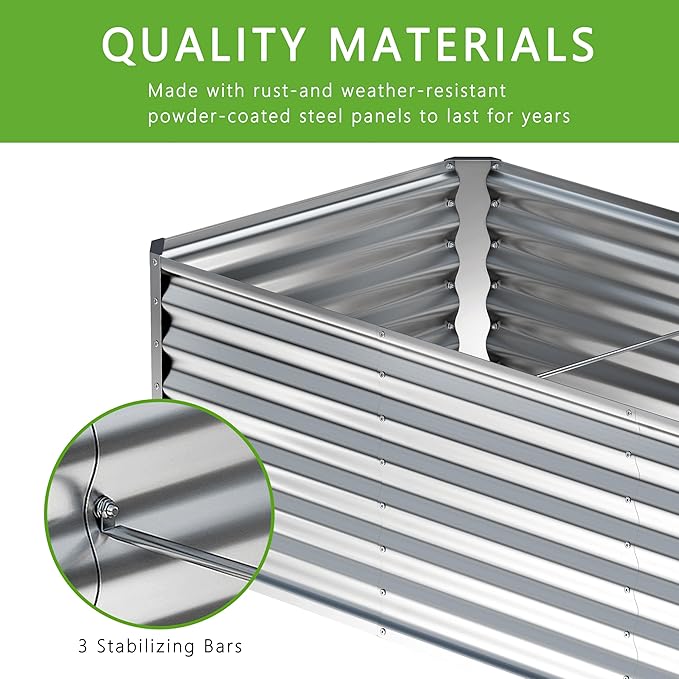 2PCS 8x2x1FT Galvanized Raised Garden Bed, Planter Raised Beds-Metal Garden Box - Image 4