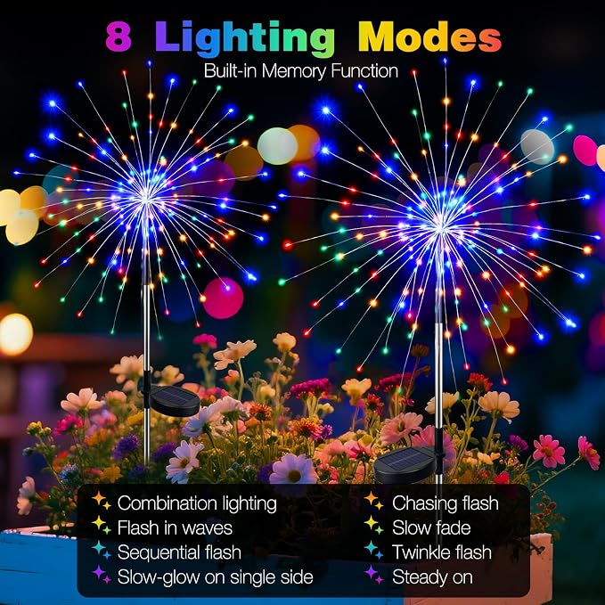 btfarm 1 Pack Solar Garden Lights Outdoor, 8 Modes Firework Lights Solar Powered - Image 4