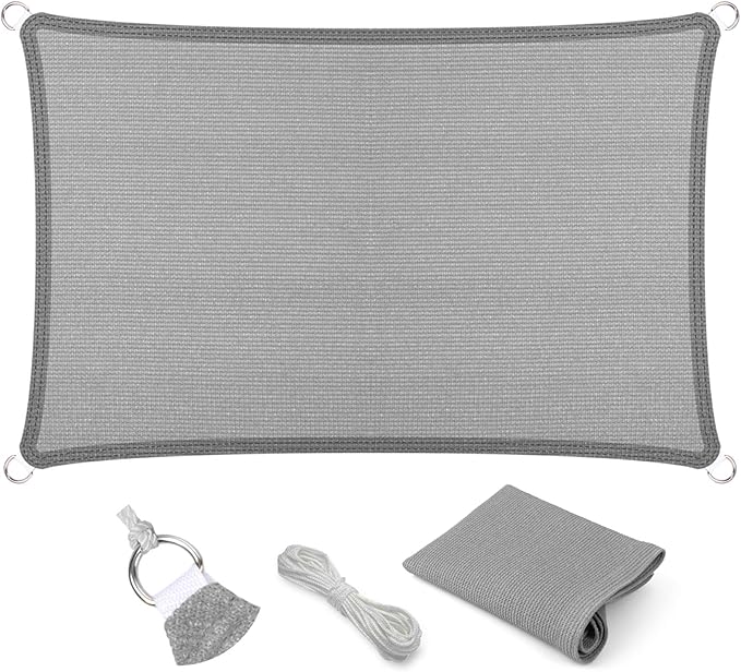 Eden's Decor Straight Flat-Edged Sun Shade Sail Rectangular 7' x 17' Grey by EdensDecorInc