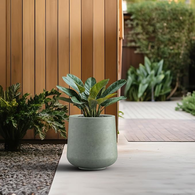 Kante 11.6" Dia Round Concrete Planter, Outdoor Indoor Large Plant Pots - Image 4