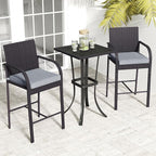Tangkula 3 Piece Patio Wicker Bar Set, Outdoor Rattan Counter Height Cushioned - Image 2