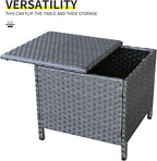 Outdoor Wicker Storage Side Table, Patio Grey PE Rattan End Table - Image 4