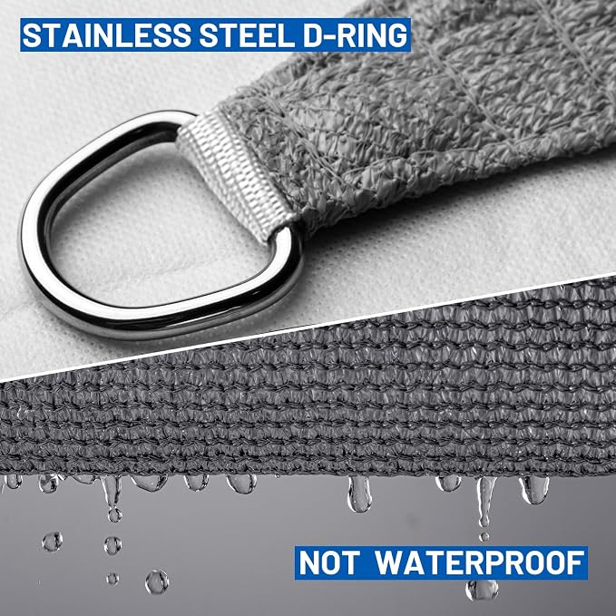 SUNLAX Sun Shade Sail 6' x 8' Dark Grey Rectangle Canopy Sail Shade Cover UV - Image 6