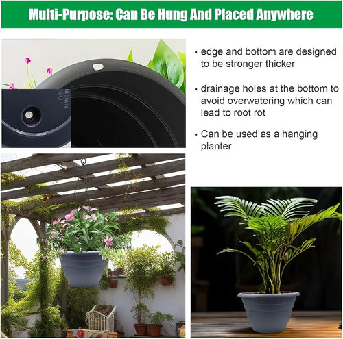 5 Pack 10 Inch Plant Pots for Indoor Outdoor, Plastic Floor Planters - Image 2