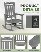Oversized Outdoor Rocking Chair Set of 4, High Back Porch Rocker Chair - Image 6