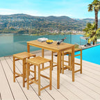 Tangkula Outdoor Acacia Wood Bar Table, 45” Rectangular Bar Height Farmhouse - Image 2