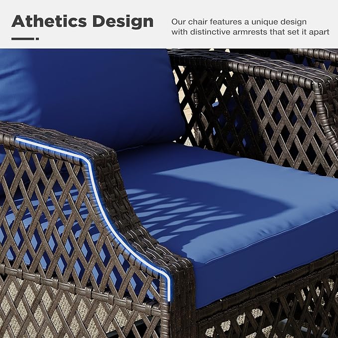HOMREST 3 Piece Outdoor Swivel Chair Set, Wicker Patio Bistro Set - Image 3