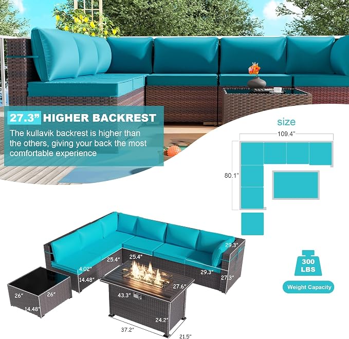 Kullavik 8 Pieces Outdoor Patio Furniture Set, Sectional Sofa Set - Image 5
