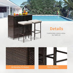 Wicker Patio Furniture 3 Piece Patio Bar Table Set Chairs Wicker Outdoor Rattan - Image 2