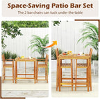 Tangkula 3 Piece Patio Bar Table & Chairs, Outdoor Acacia Wood Bar Set - Image 4