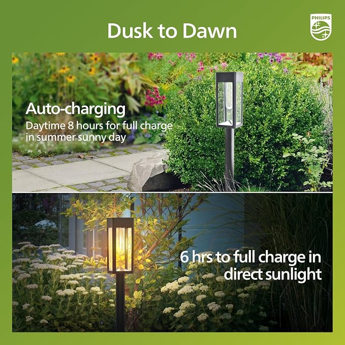 Philips 6 Packs Solar Pathway Lights Outdoor, Glass Metal Led Garden Landscape - Image 5