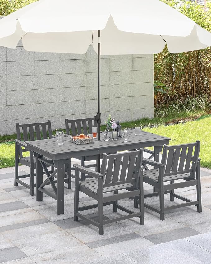HDPE Outdoor Dining Set of 6, Patio Dining Table Set - Image 4