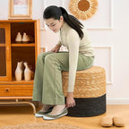 Wimarsbon Storage Pouf Ottoman, Hand Weaving Natural Straw Foot Stool, Bohemian - Image 5