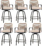 Patio Swivel Bar Stools Set of 6, Outdoor Rattan Height Bar Patio Swivel Chairs by Godappe
