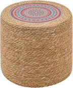 Wimarsbon Round Pouf Ottomans, Handwoven Natural Water Hyacinth Seagrass Pouffe by Wimarsbon