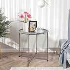 Garden 4 you Folding Tray Metal Side Table 2PC Grey Round End Table Cyan Sofa - Image 5