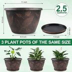 11 inch Plant Pot, 3 Pack Large Pots - Image 2