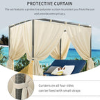 Patio Chaise Lounge, Four-sided Canopy, Overhead Curtain and Blue Cushions - Image 3