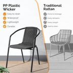 VINGLI PE Rattan Outdoor Dining Chairs Set of 2, Plastic Stackable Patio Chairs - Image 6