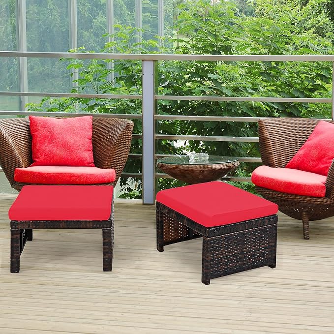 Tangkula 2 Pieces Patio Rattan Ottomans, All Weather Outdoor Footstool Footrest - Image 4