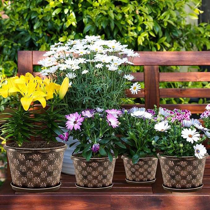 10 Inch Planter Pots for Plants, 4 Pack Plastic Large Flower Pots Indoor Outdoor - Image 5