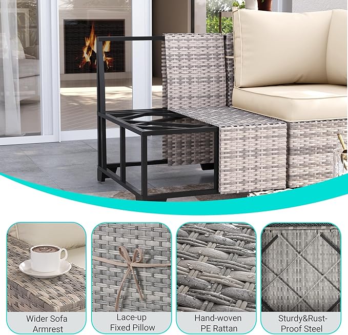 12-Piece Outdoor Patio Furniture Set Wicker Sectional Sofa Set, Patio - Image 4