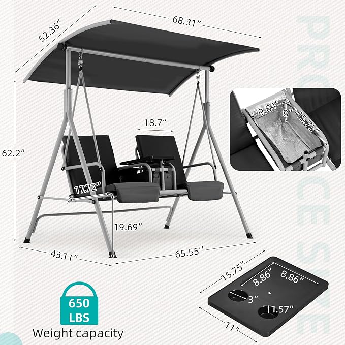 HOMREST 2 Seat Outdoor Porch Swing, Patio Swing - Image 4