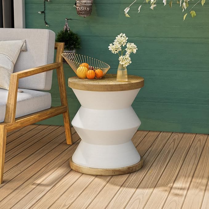 COSIEST Outdoor Side Table Set of 2, Round MgO Concrete Side Table, Patio End - Image 2