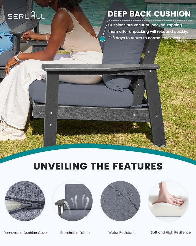 SERWALL HDPE Patio Furniture Set, 5 Piece All Weather Wood-Like Sectional - Image 3