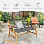 Tangkula 2-Person Patio Acacia Wood Bench Loveseat, Outdoor Patio Rope Bench in - Image 5
