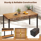 Tangkula 7 Pieces Wicker Patio Dining Set, Outdoor Acacia Wood Rectangular Table - Image 4
