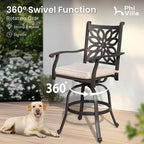 PHI VILLA Outdoor Swivel Bar Stools Set of 2, Cast Aluminum High Top Pub Height - Image 2