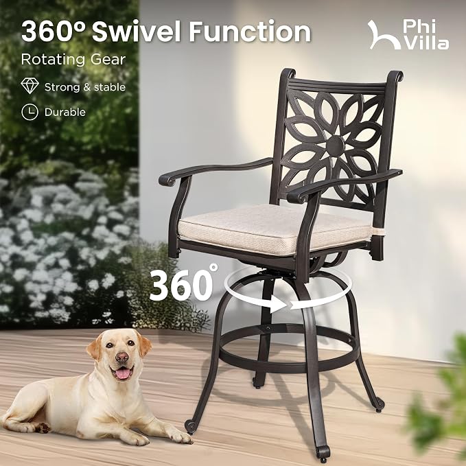 PHI VILLA 7 PCS High Bar Patio Dining Set, Cast Aluminum Outdoor Bar Set - Image 2