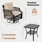 HOMREST 3 Piece Outdoor Swivel Chair Set, Wicker Patio Bistro Set - Image 5