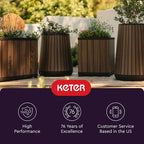 Keter Signature Conic 23.8 Inch Tall Round Large Wood Look Planter - Image 12