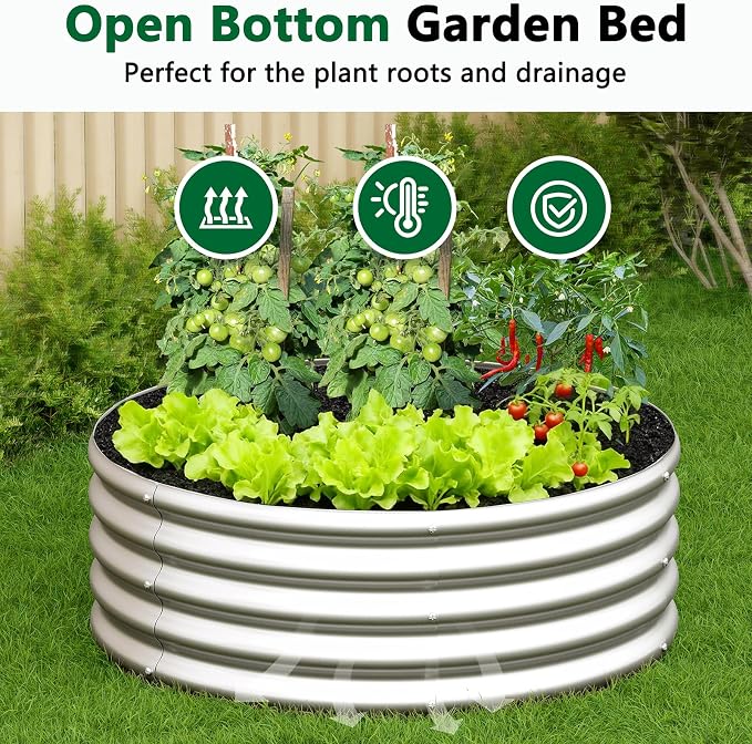 zizin 2 Pcs Round 3x3x1ft Raised Garden Bed Kit Metal Planter Box - Image 5