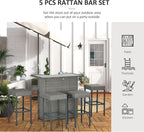 Outsunny 5 Piece Wicker Outdoor Bar Set, High Top Outdoor Table and Chairs - Image 5