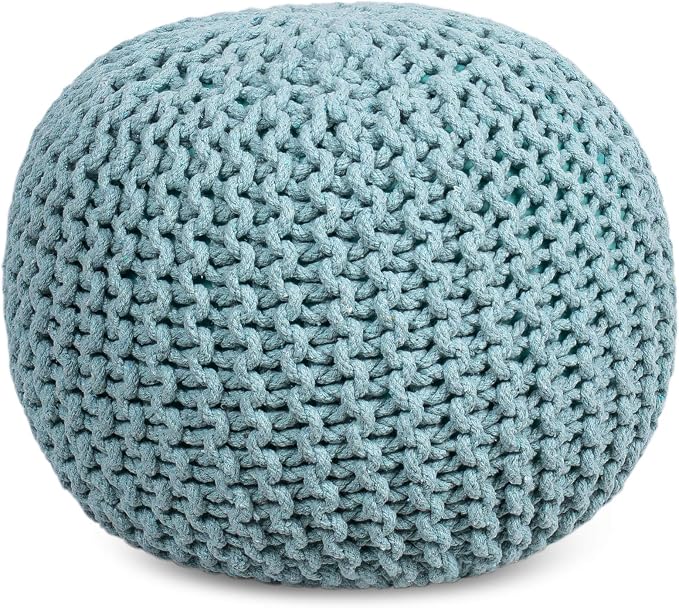 BIRDROCK HOME Round Pouf Ottoman | Cotton Braided Round Foot Stool | Bedroom - Image 9