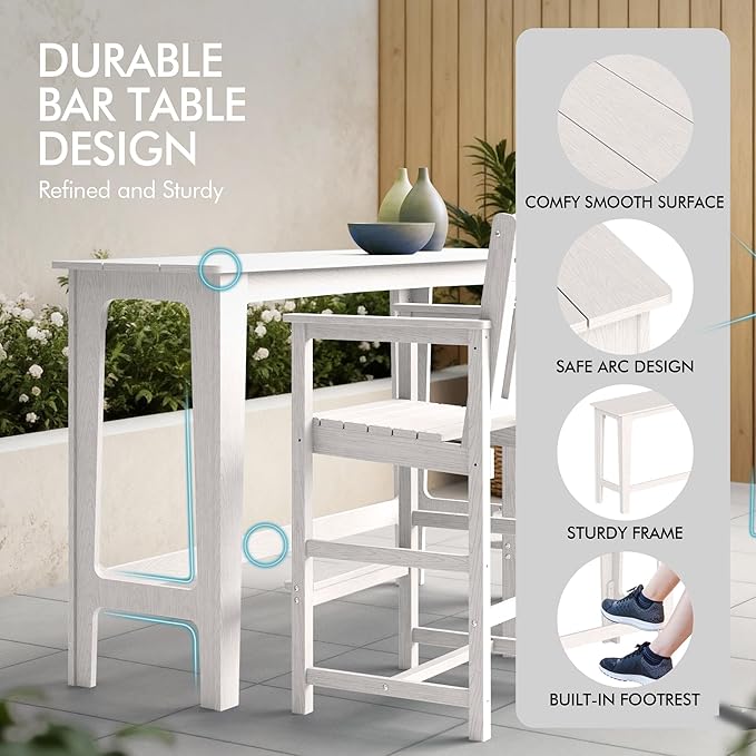 Ciokea Outdoor Bar Height Table Set of 5, Heavy-Duty All-Weather HDPE Patio Bar - Image 4