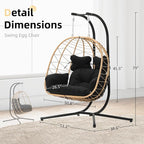 DoubleTT Double Indoor/Outdoor Wicker Swing Egg Chair Hammock Foldable Hanging - Image 5