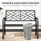 PHI VILLA 43 Inch Cast Iron Steel Frame Outdoor Garden Bench, Patio Furniture - Image 6